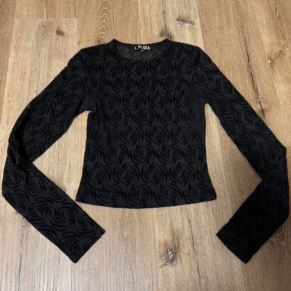 I AM GIA Black‎ Mesh Long Sleeve Top Size XS
